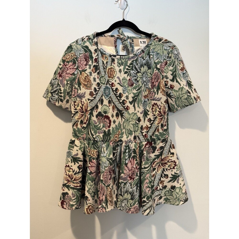 NEW Hilary Macmillan Jacquard Peplum Top Small Tapestry Floral Travel Twee Retro